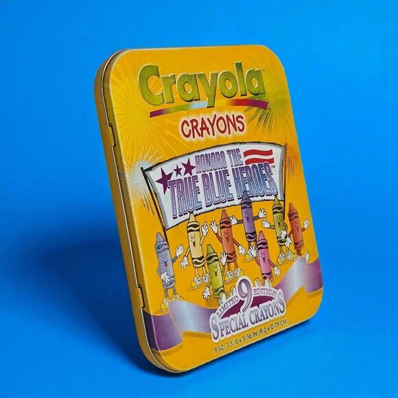Crayola Crayons Vintage Tin Honors True Blue Heroes Limited Ed 9 Special Crayons - Picture 1 of 11